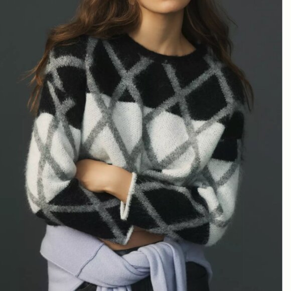 Anthropologie Lili Sidonio Plaid Fuzzy Sweater New With Tags - Picture 2 of 5